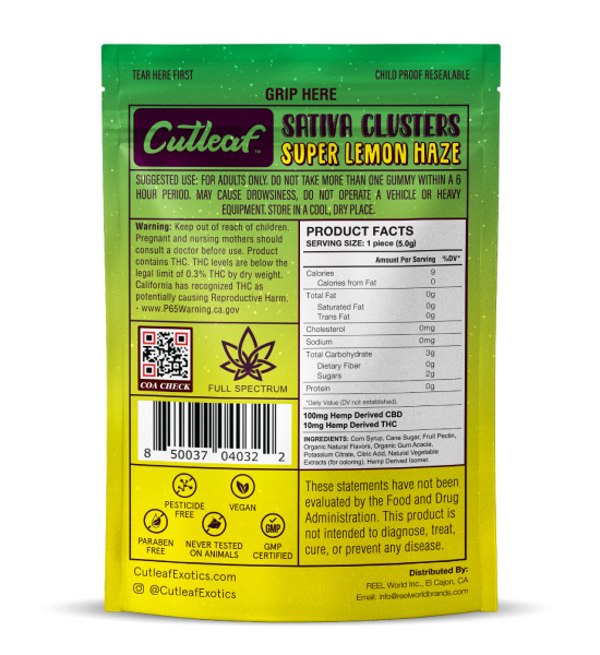 Cutleaf Gummy Sativa Clusters Edibles - Super Lemon Haze flavor greenrepublic life